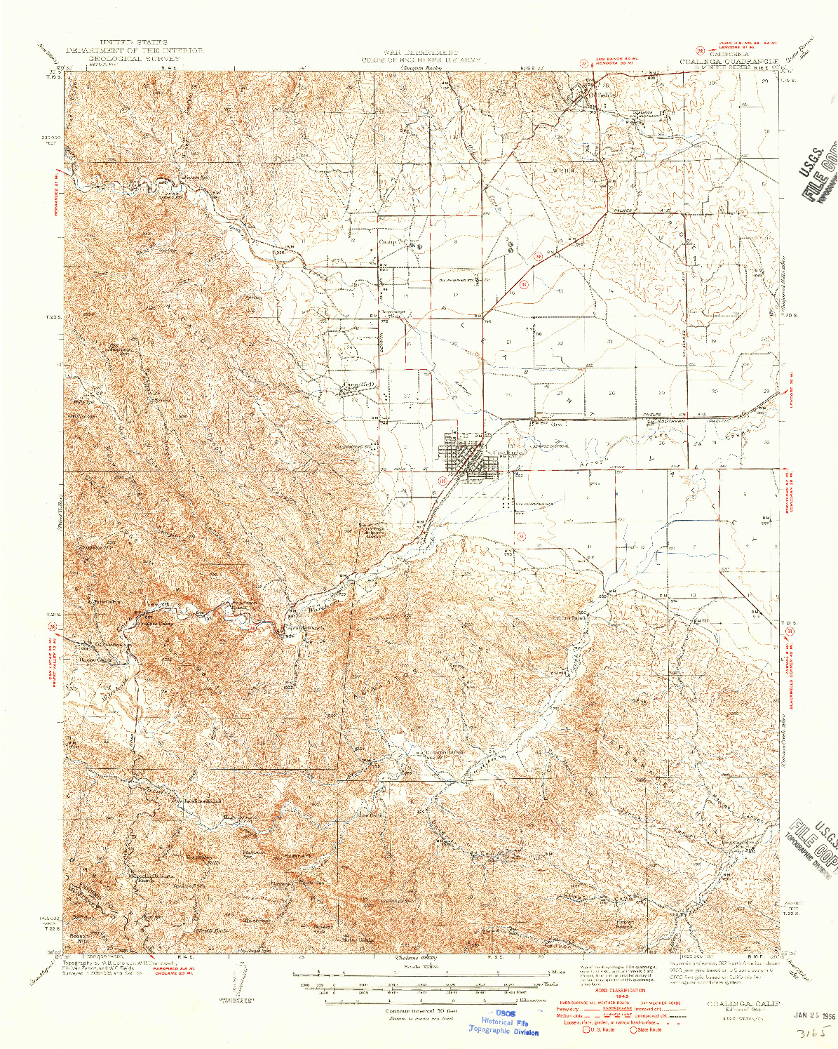 USGS 1:62500-SCALE QUADRANGLE FOR COALINGA, CA 1944