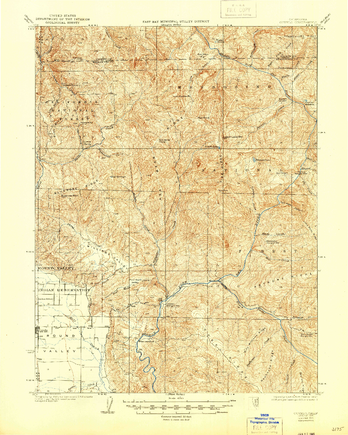 USGS 1:62500-SCALE QUADRANGLE FOR COVELO, CA 1926