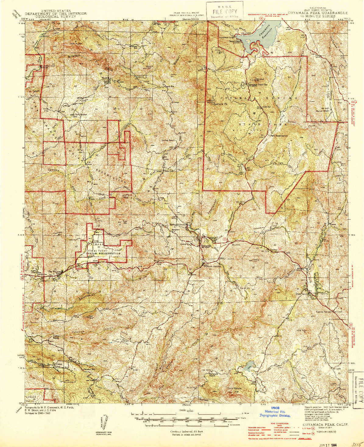 USGS 1:62500-SCALE QUADRANGLE FOR CUYAMACA PEAK, CA 1944