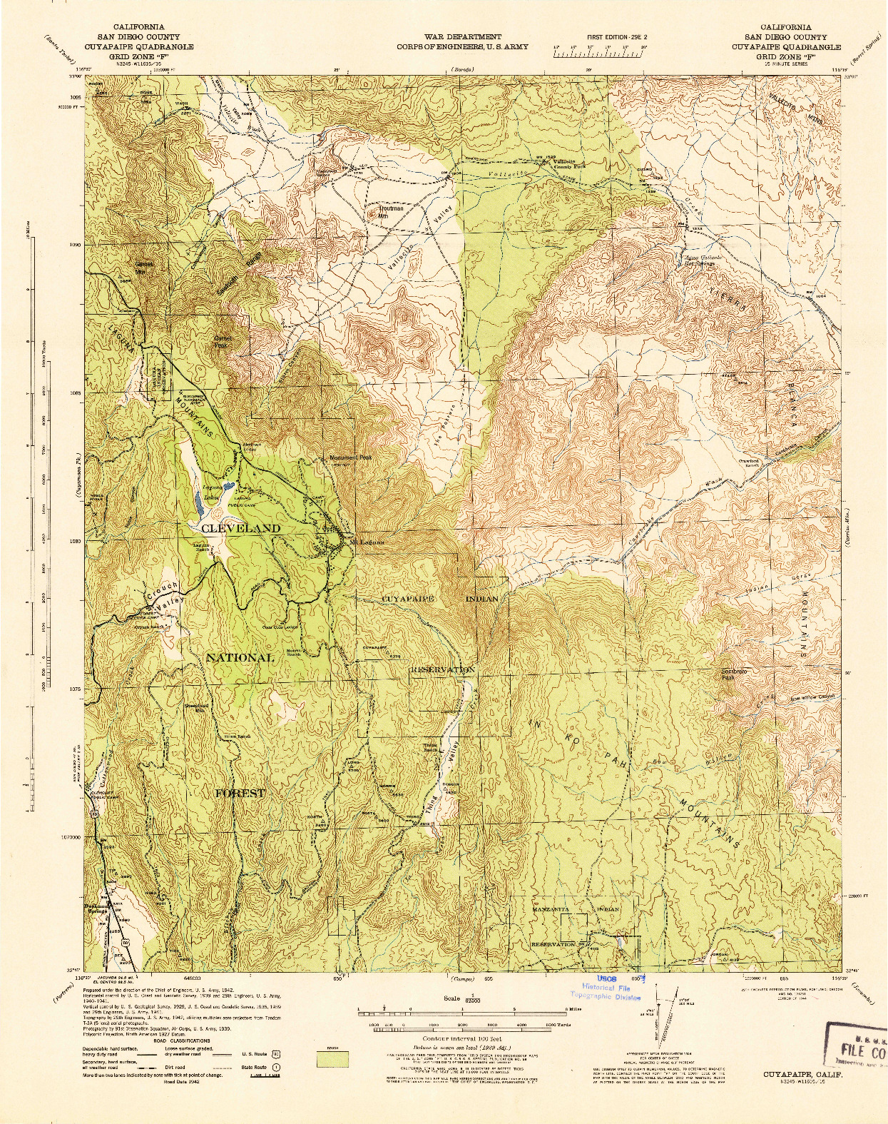USGS 1:62500-SCALE QUADRANGLE FOR CUYAPAIPE, CA 1942