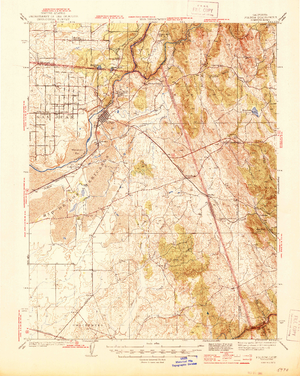 USGS 1:62500-SCALE QUADRANGLE FOR FOLSOM, CA 1944