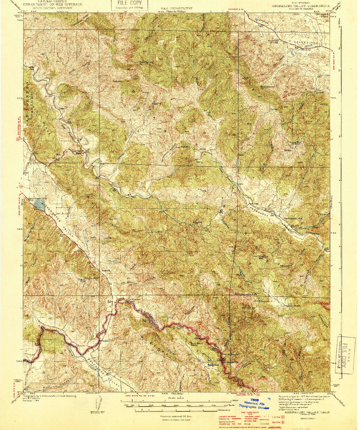 USGS 1:62500-SCALE QUADRANGLE FOR HERNANDEZ VALLEY, CA 1944
