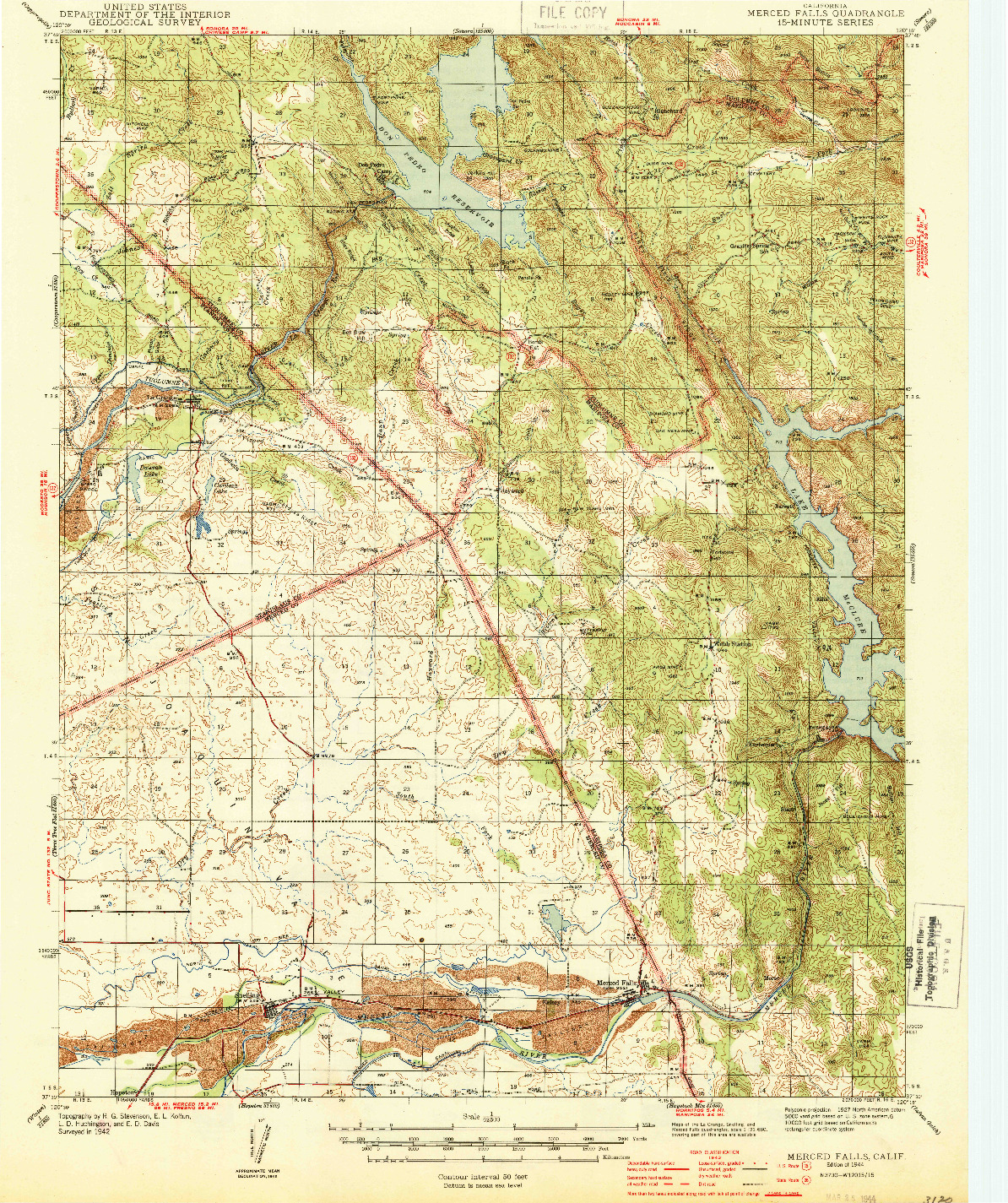 USGS 1:62500-SCALE QUADRANGLE FOR MERCED FALLS, CA 1944