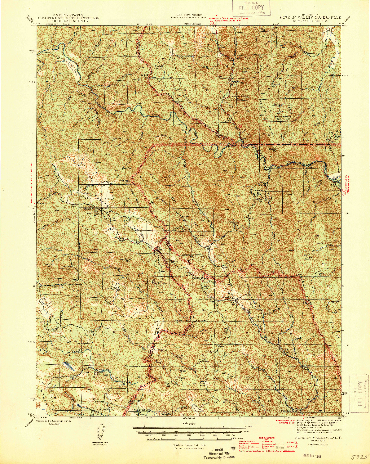 USGS 1:62500-SCALE QUADRANGLE FOR MORGAN VALLEY, CA 1944