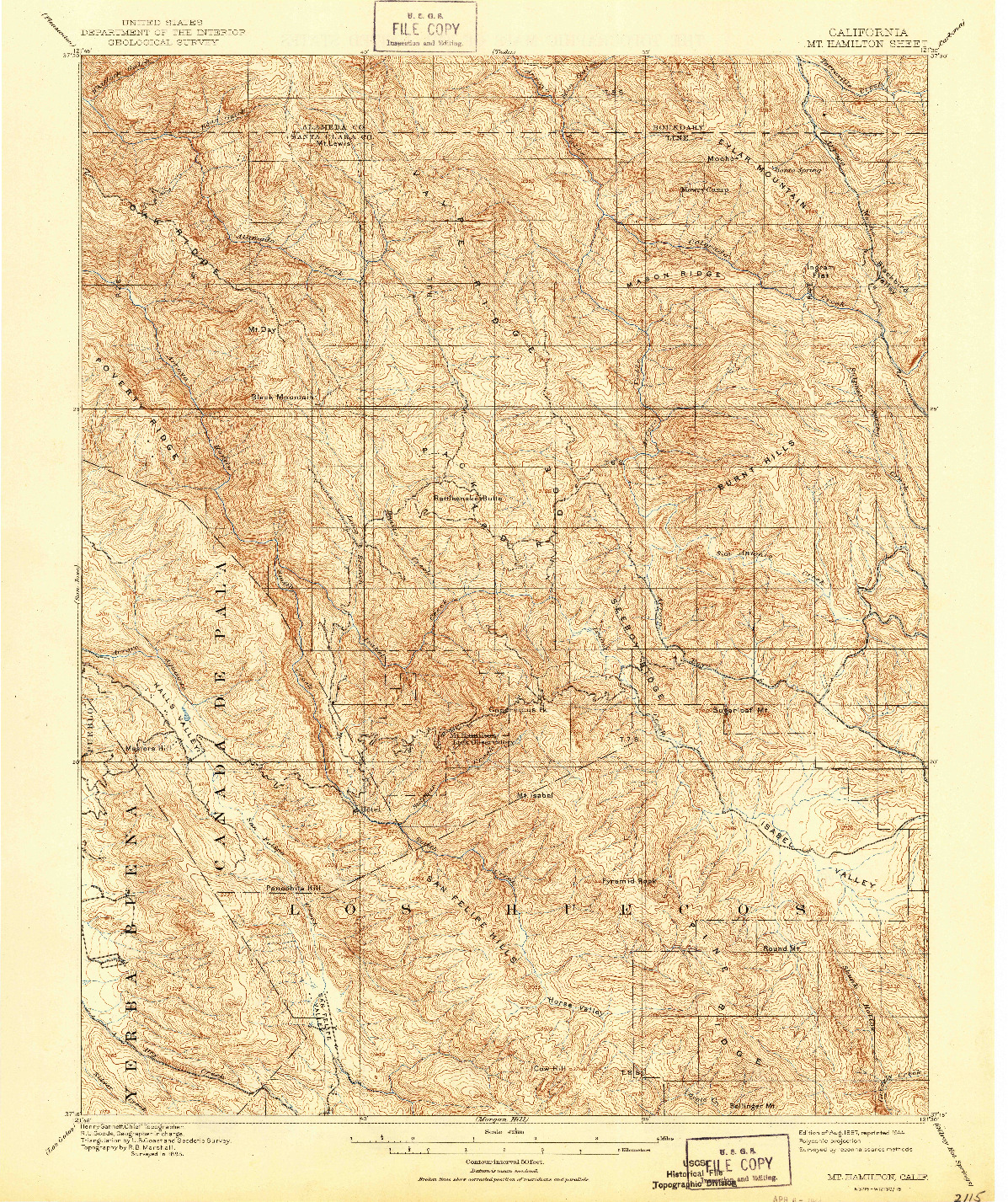 USGS 1:62500-SCALE QUADRANGLE FOR MT. HAMILTON, CA 1897