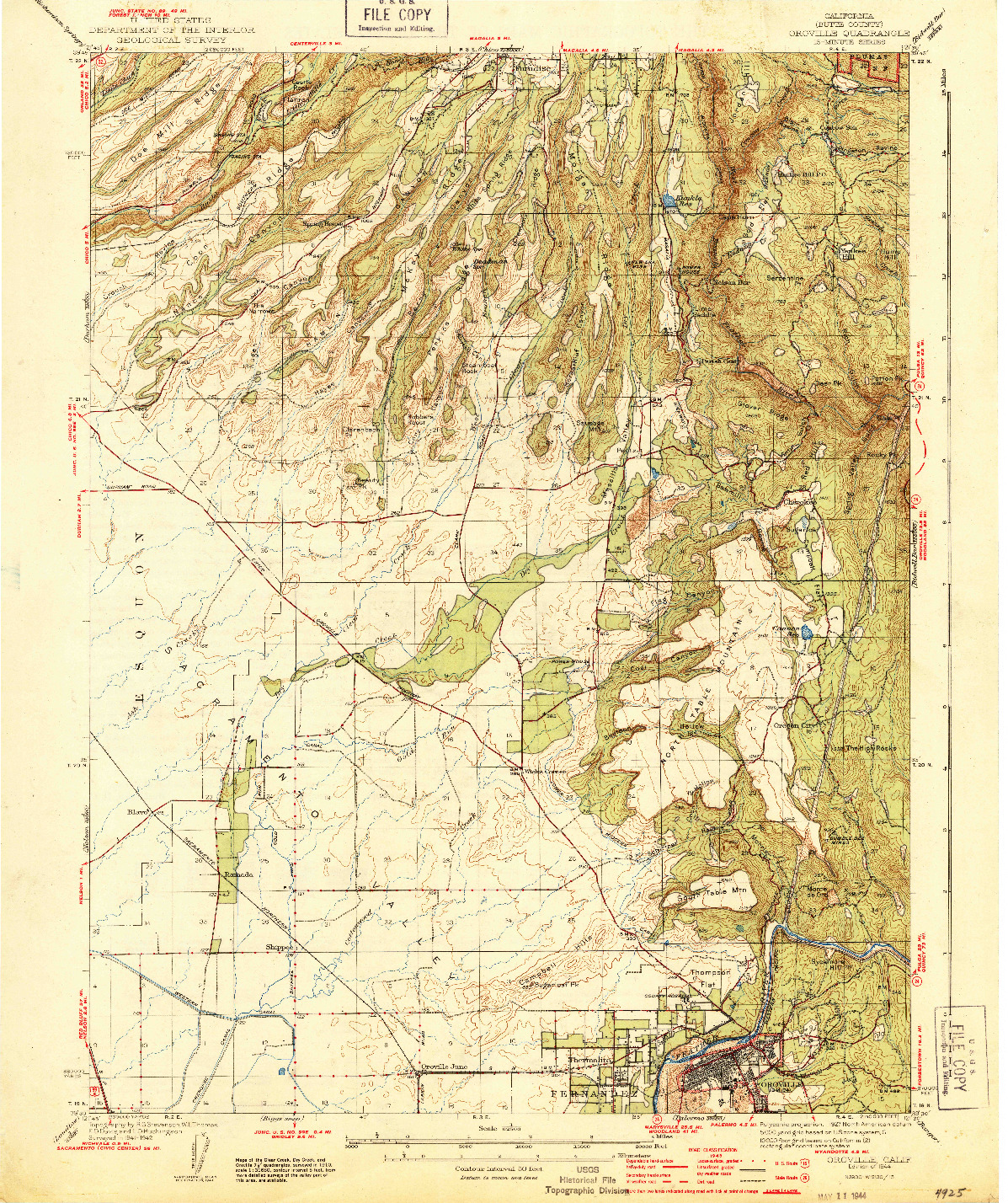 USGS 1:62500-SCALE QUADRANGLE FOR OROVILLE, CA 1944