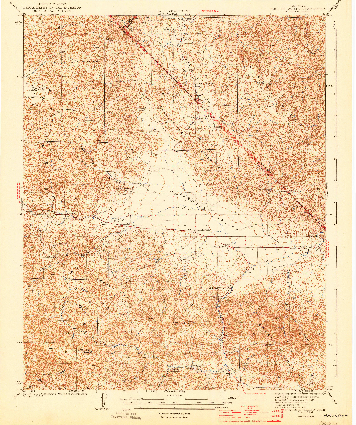 USGS 1:62500-SCALE QUADRANGLE FOR PANOCHE VALLEY, CA 1944