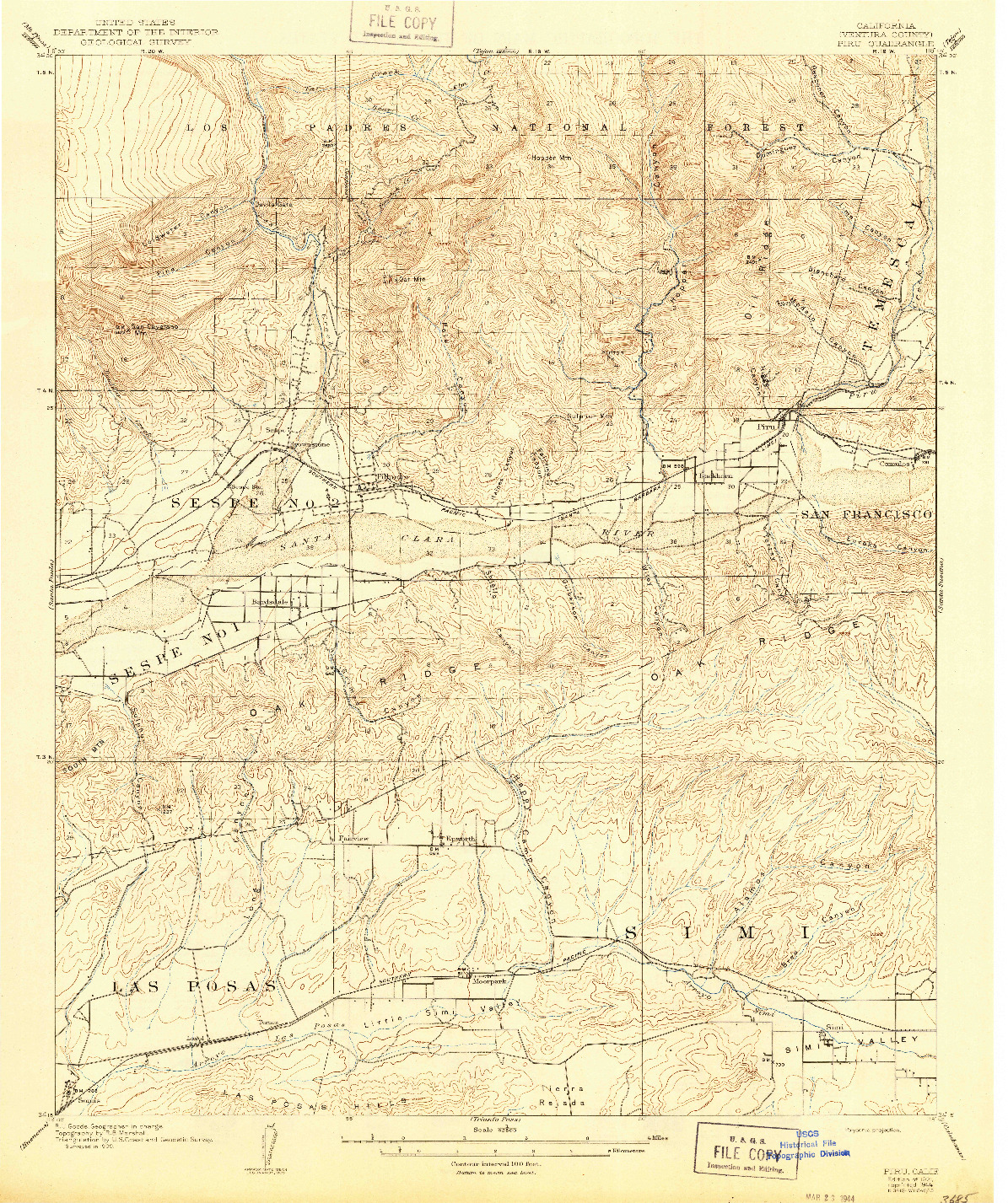USGS 1:62500-SCALE QUADRANGLE FOR PIRU, CA 1921