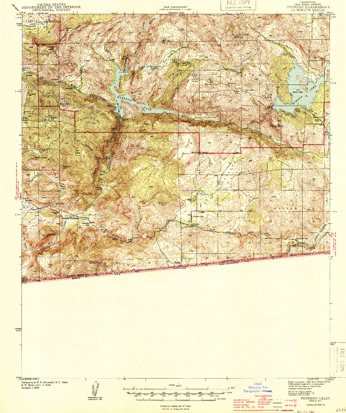 USGS 1:62500-SCALE QUADRANGLE FOR POTRERO, CA 1944