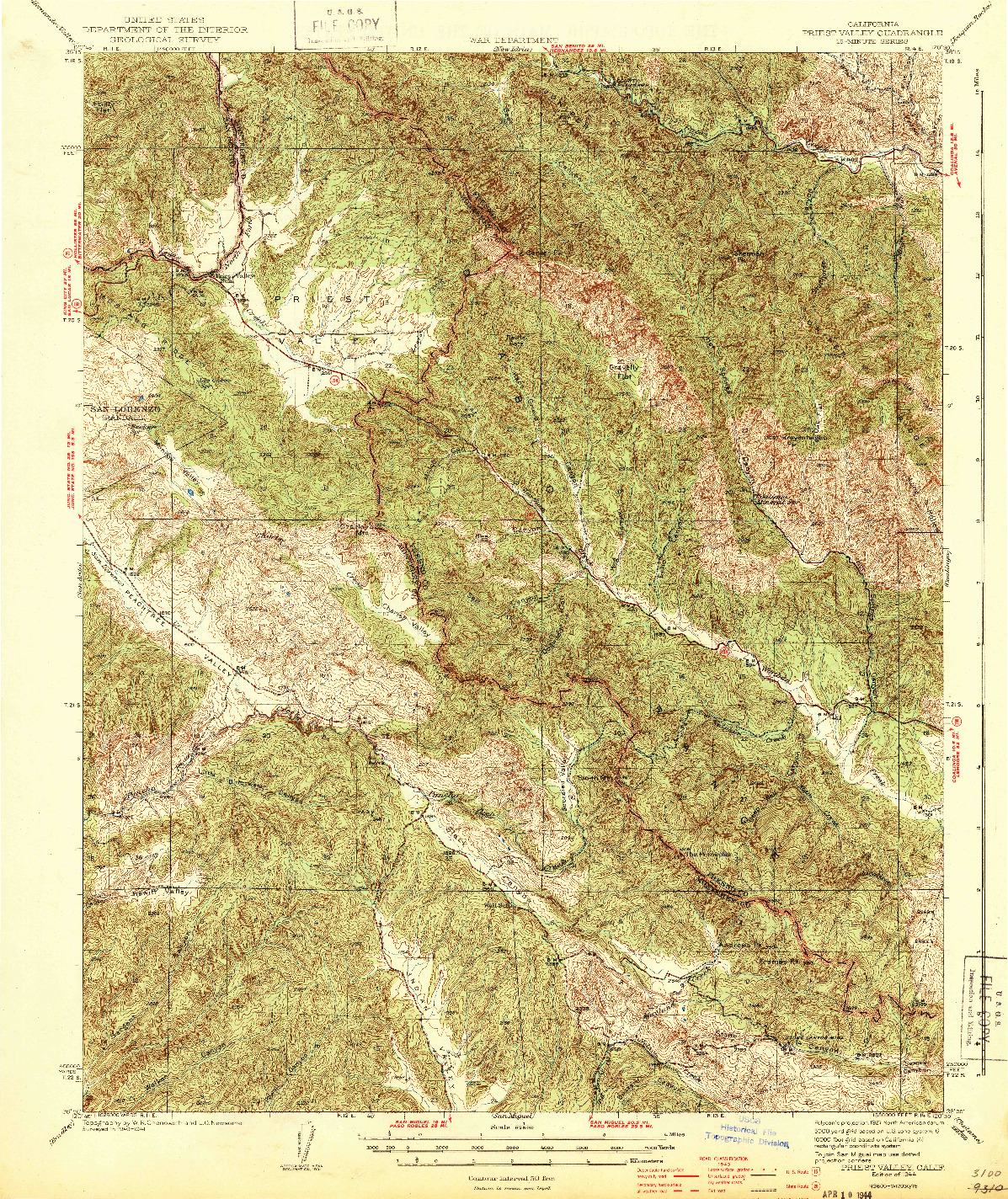 USGS 1:62500-SCALE QUADRANGLE FOR PRIEST VALLEY, CA 1944