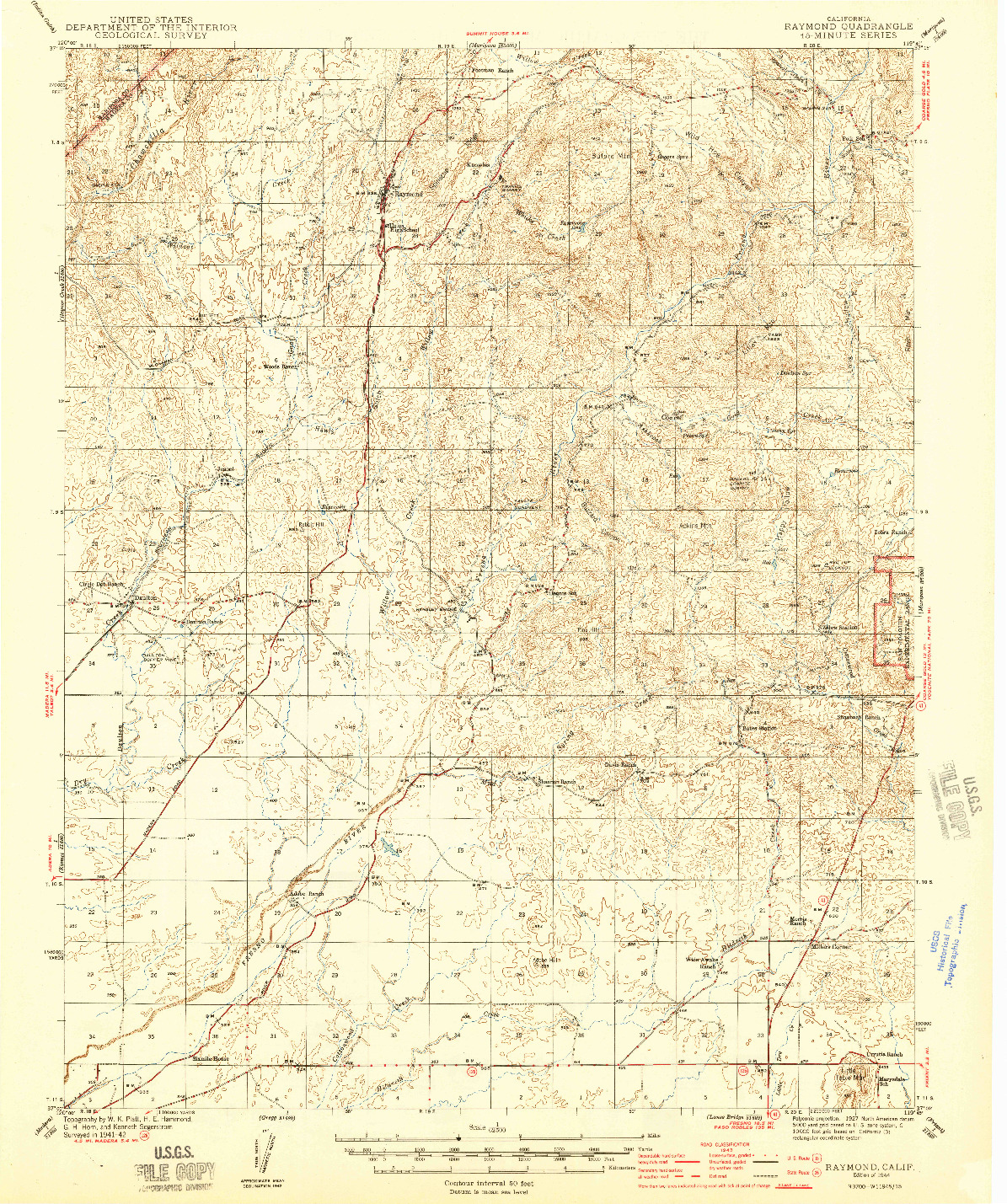 USGS 1:62500-SCALE QUADRANGLE FOR RAYMOND, CA 1944