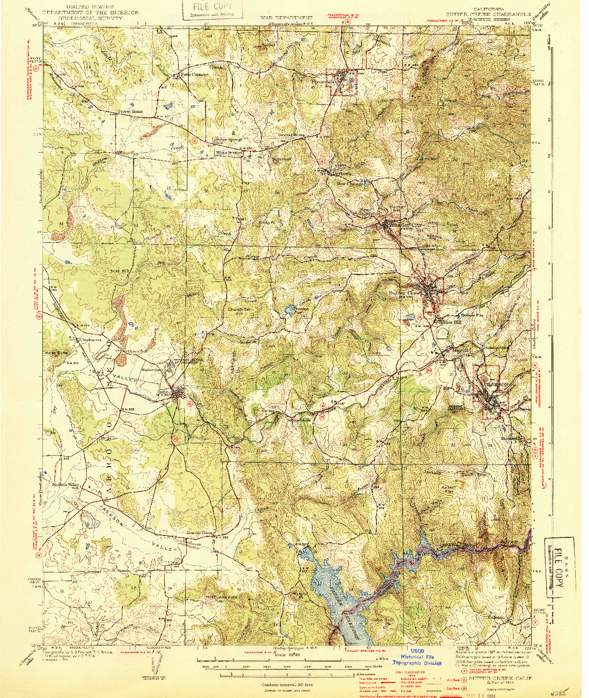 USGS 1:62500-SCALE QUADRANGLE FOR SUTTER CREEK, CA 1944