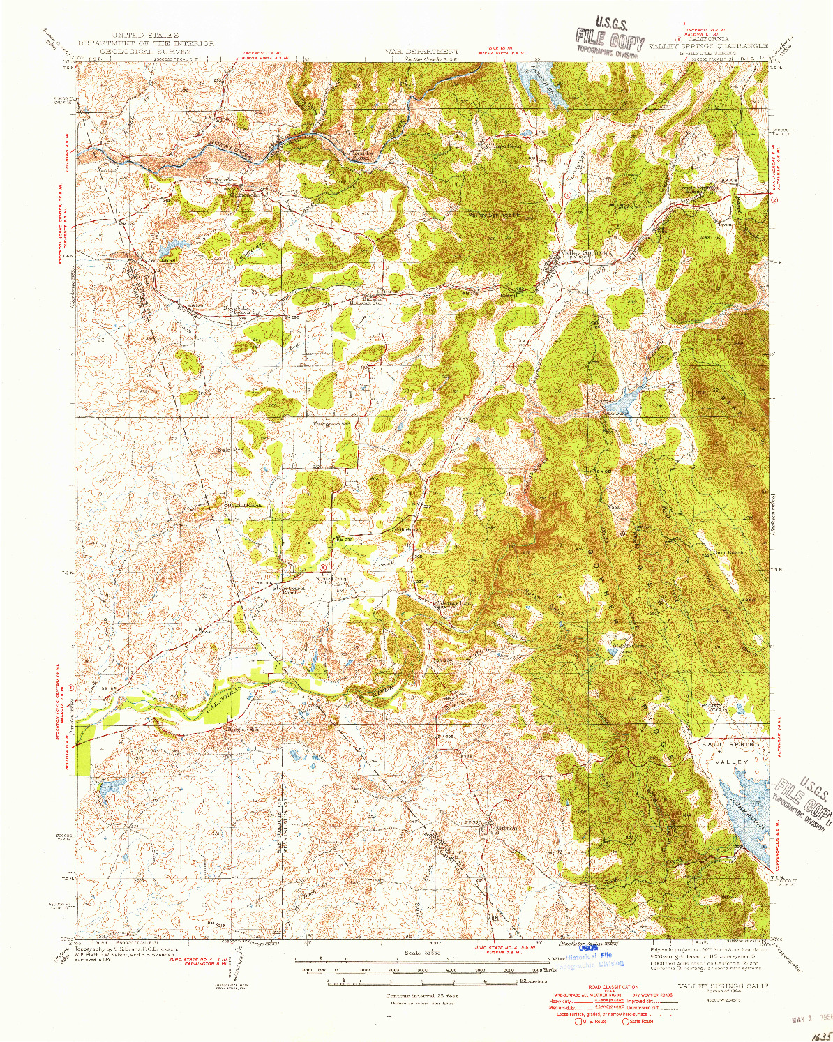 USGS 1:62500-SCALE QUADRANGLE FOR VALLEY SPRINGS, CA 1944