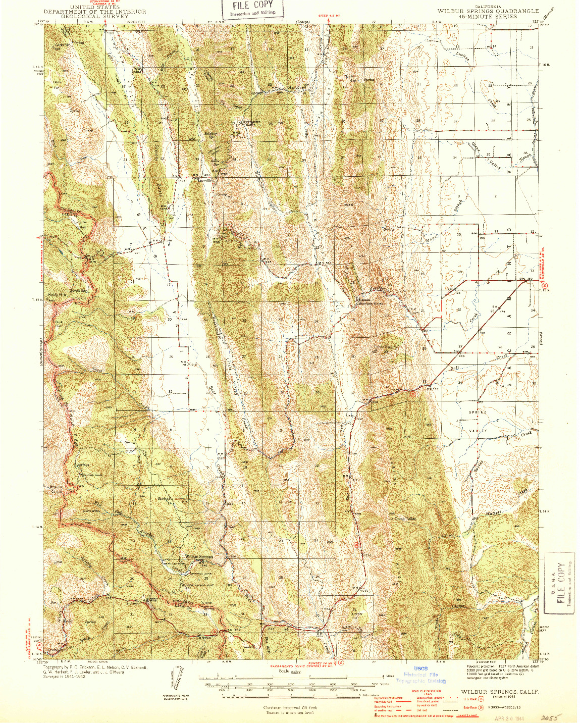 USGS 1:62500-SCALE QUADRANGLE FOR WILBUR SPRINGS, CA 1944