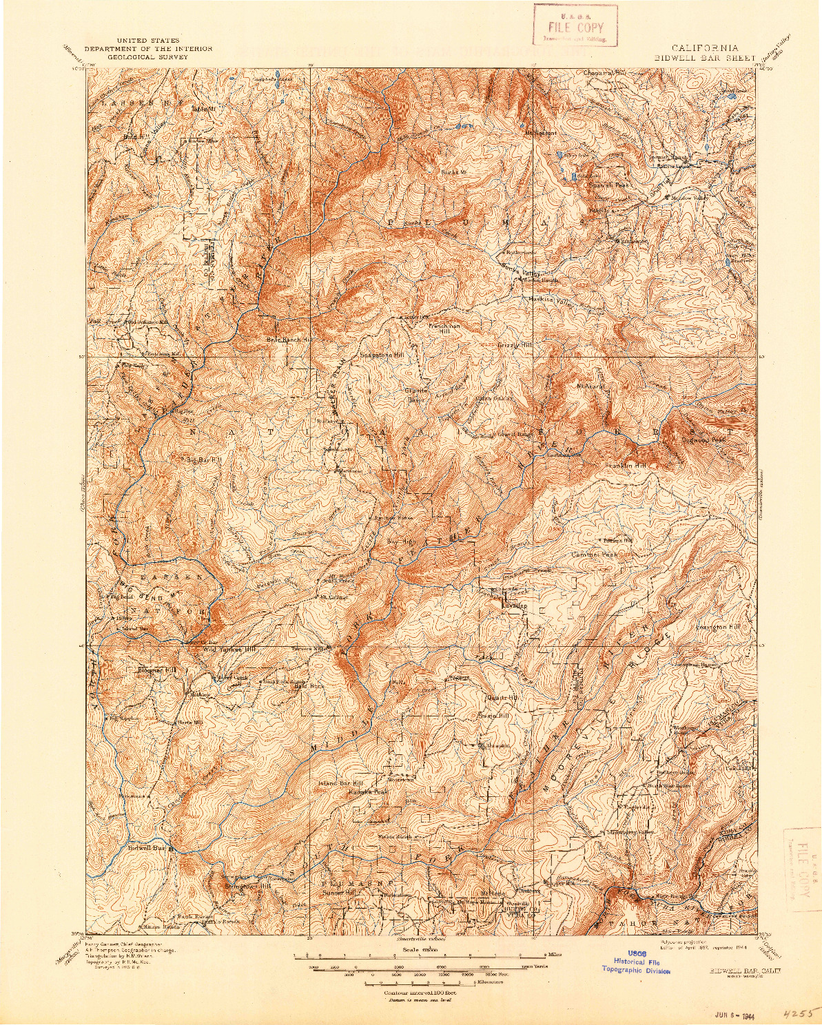 USGS 1:125000-SCALE QUADRANGLE FOR BIDWELL BAR, CA 1897