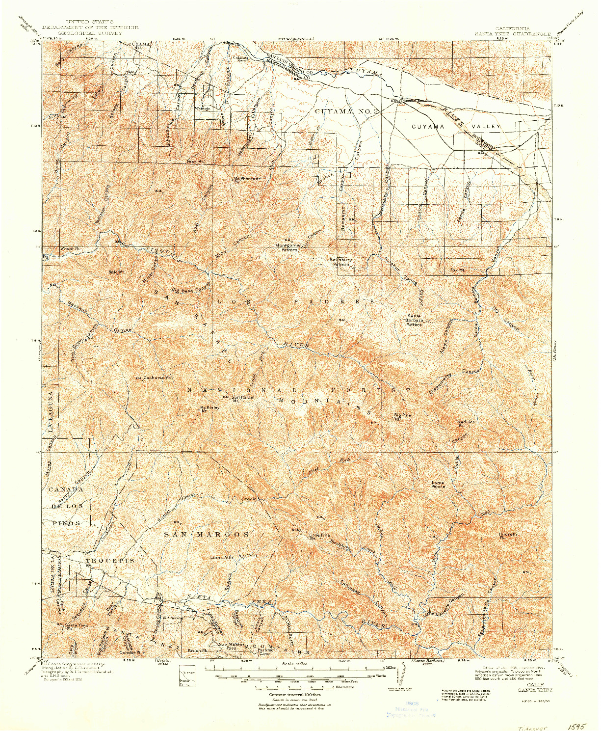 USGS 1:125000-SCALE QUADRANGLE FOR SANTA YNEZ, CA 1905