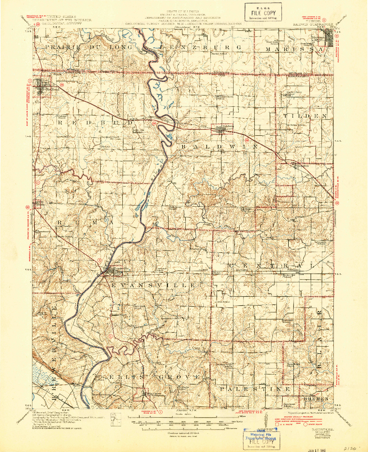 USGS 1:62500-SCALE QUADRANGLE FOR BALDWIN, IL 1914