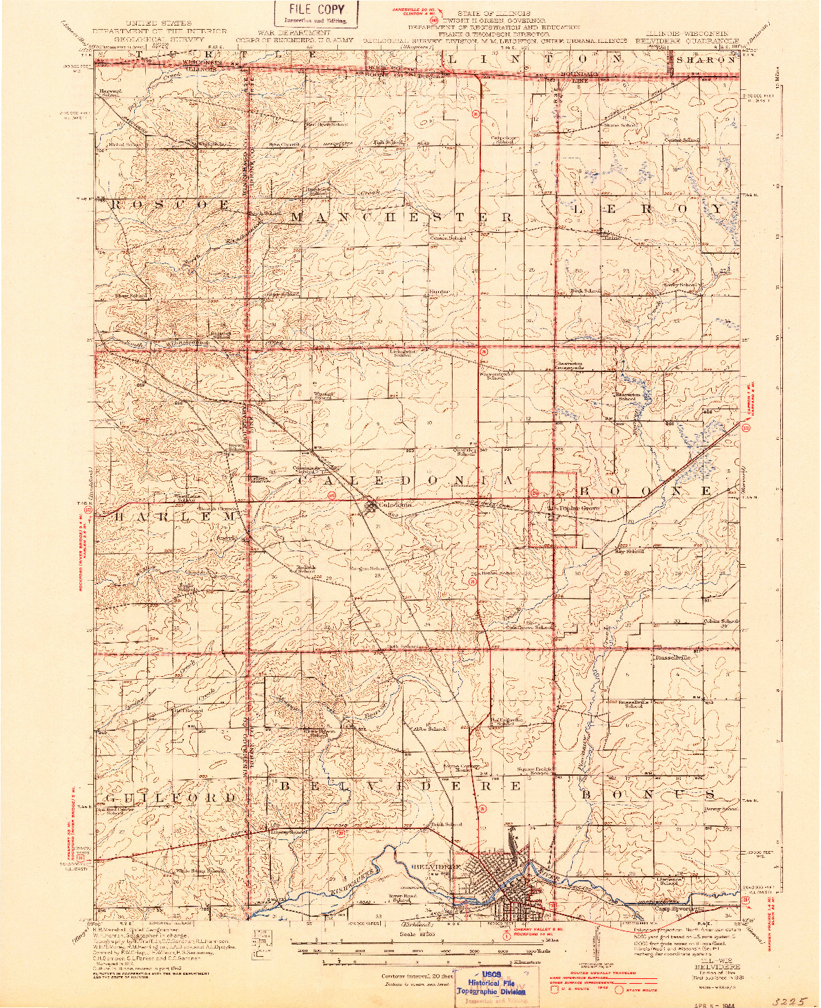 USGS 1:62500-SCALE QUADRANGLE FOR BELVIDERE, IL 1944