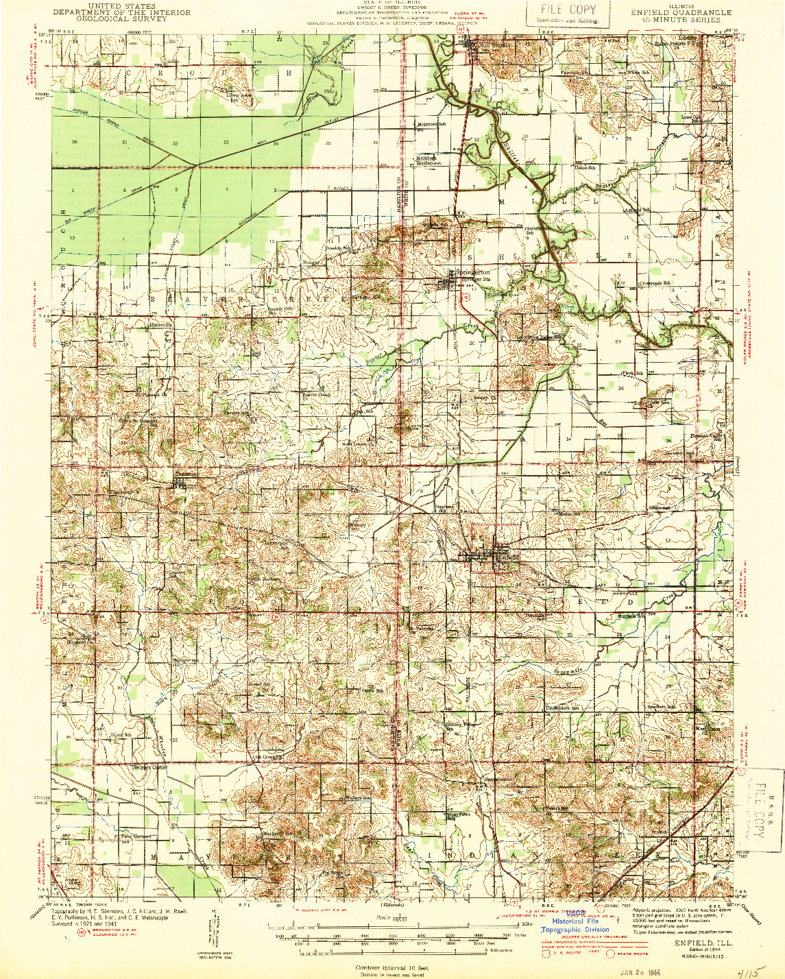 USGS 1:62500-SCALE QUADRANGLE FOR ENFIELD, IL 1944