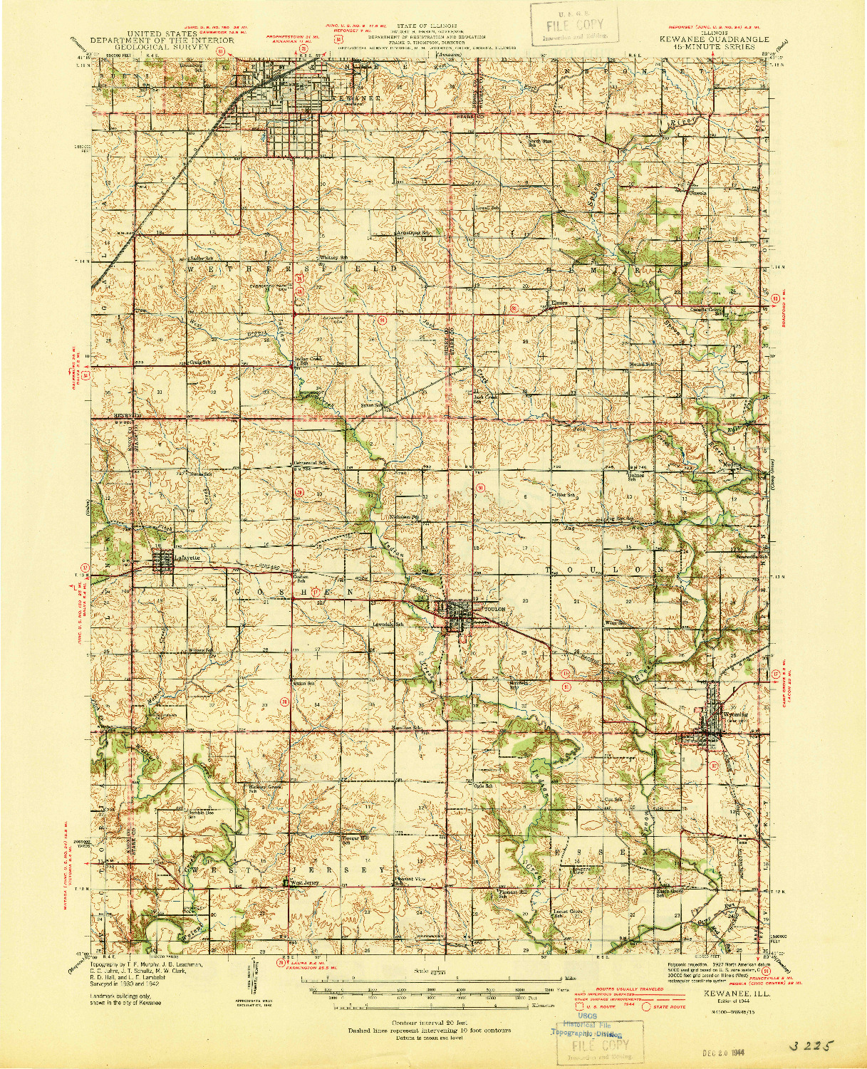 USGS 1:62500-SCALE QUADRANGLE FOR KEWANEE, IL 1944