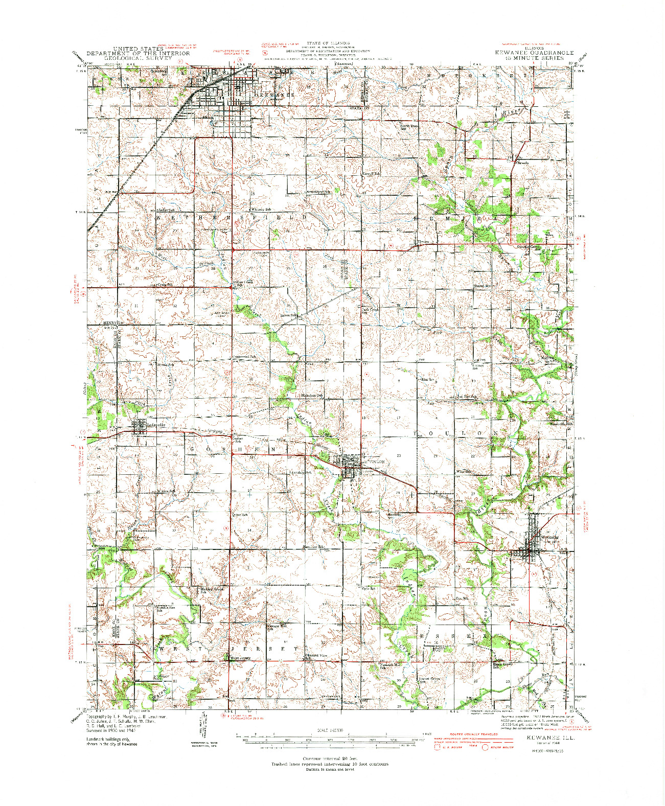 USGS 1:62500-SCALE QUADRANGLE FOR KEWANEE, IL 1944