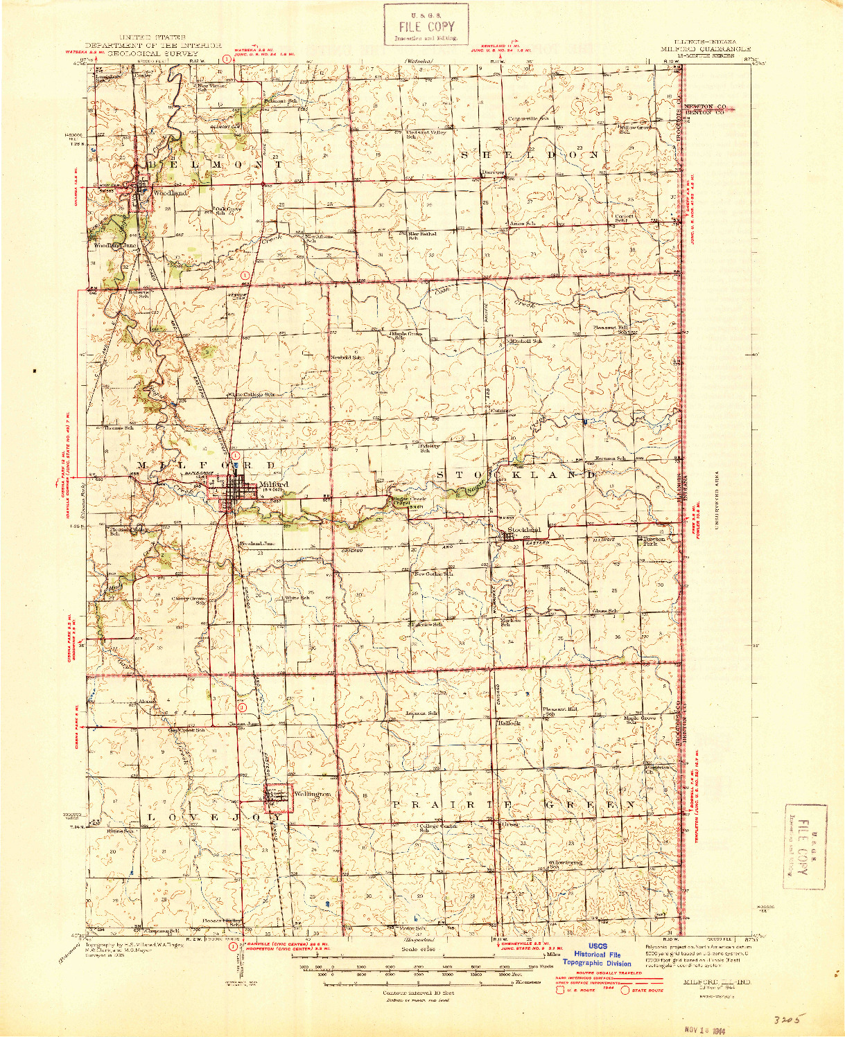 USGS 1:62500-SCALE QUADRANGLE FOR MILFORD, IL 1944