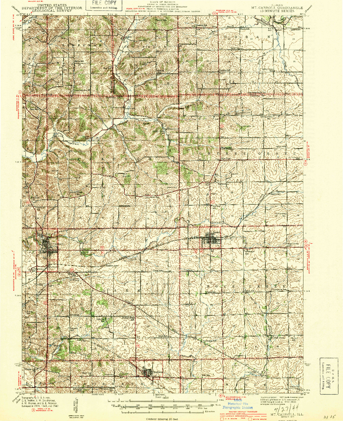 USGS 1:62500-SCALE QUADRANGLE FOR MT CARROLL, IL 1944
