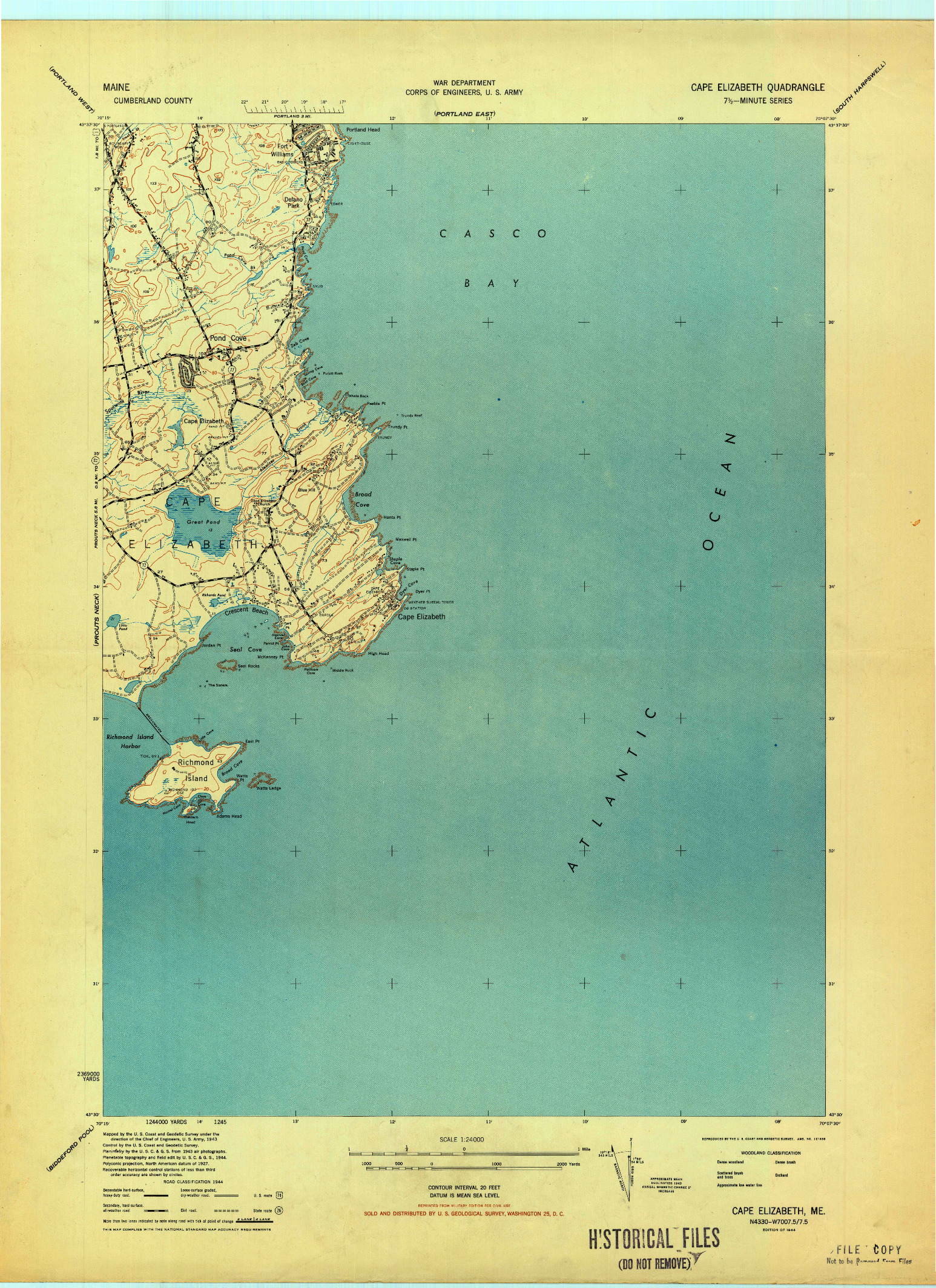 USGS 1:24000-SCALE QUADRANGLE FOR CAPE ELIZABETH, ME 1944