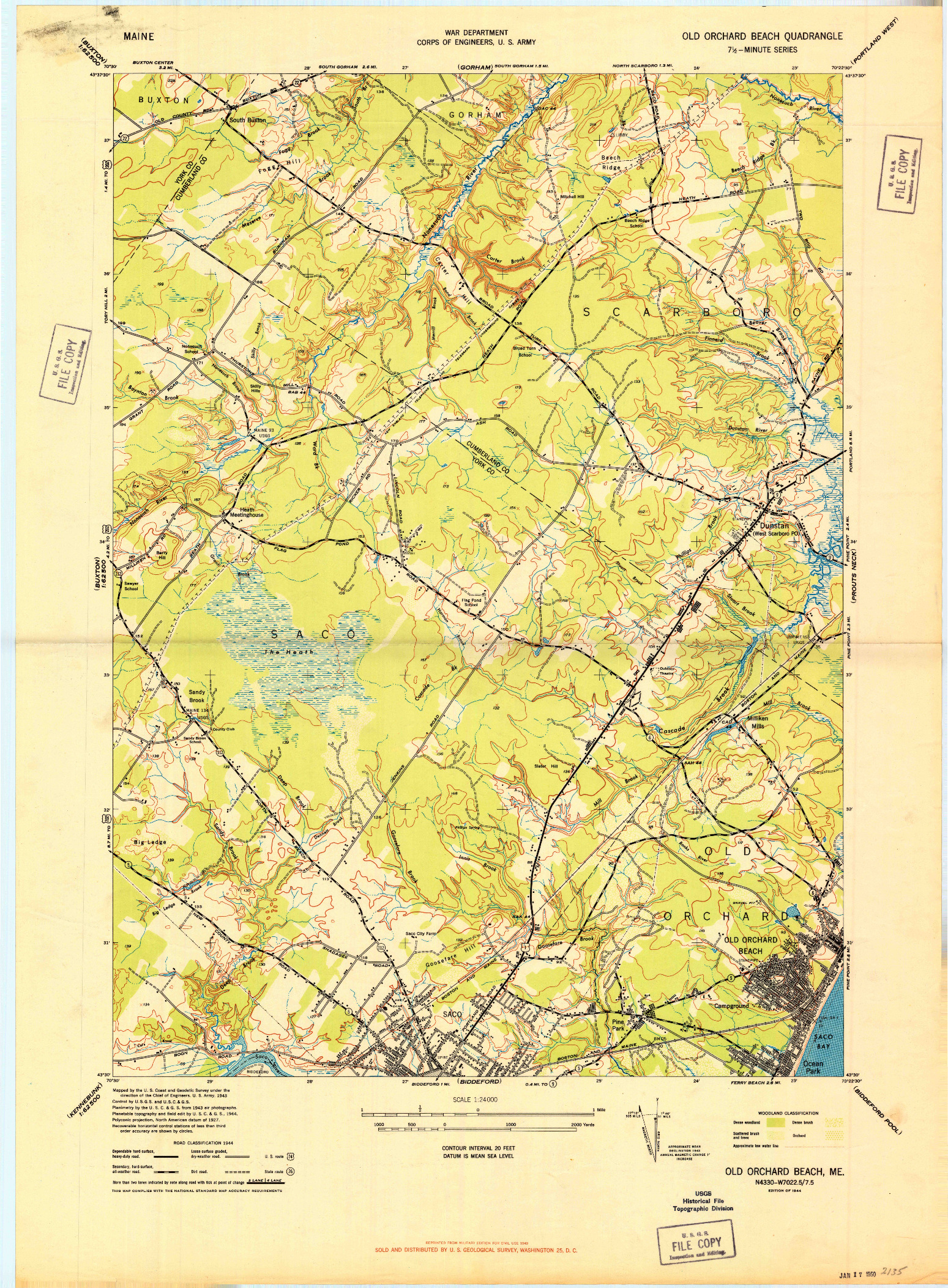 USGS 1:24000-SCALE QUADRANGLE FOR OLD ORCHARD BEACH, ME 1944