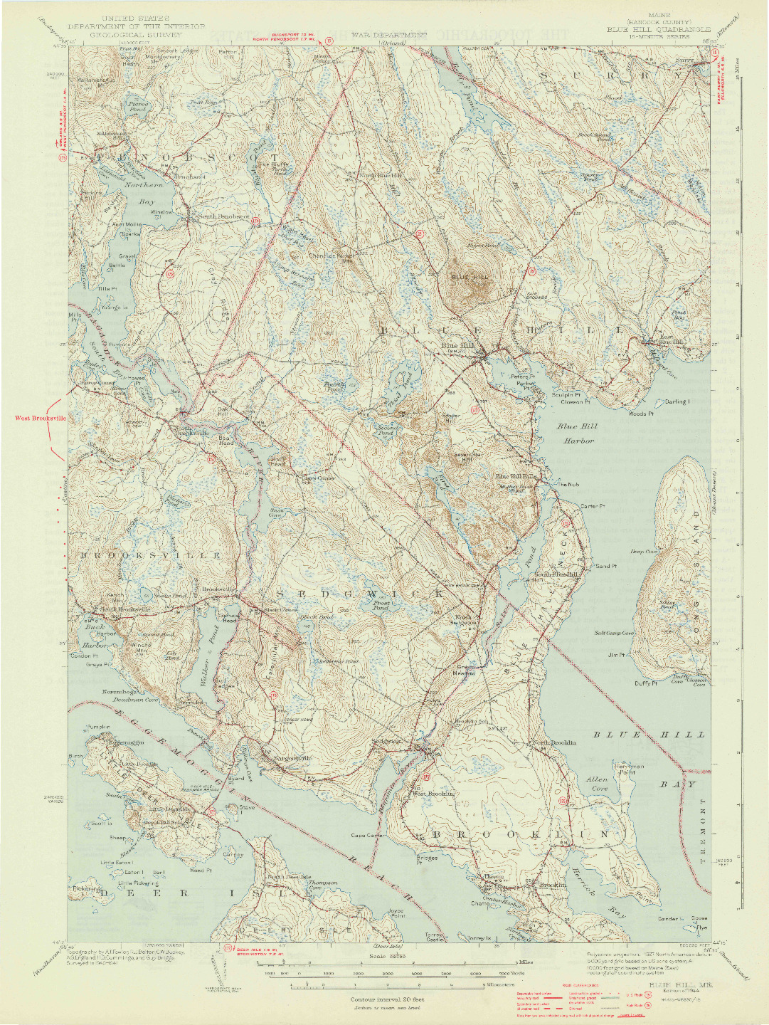 USGS 1:62500-SCALE QUADRANGLE FOR BLUE HILL, ME 1944
