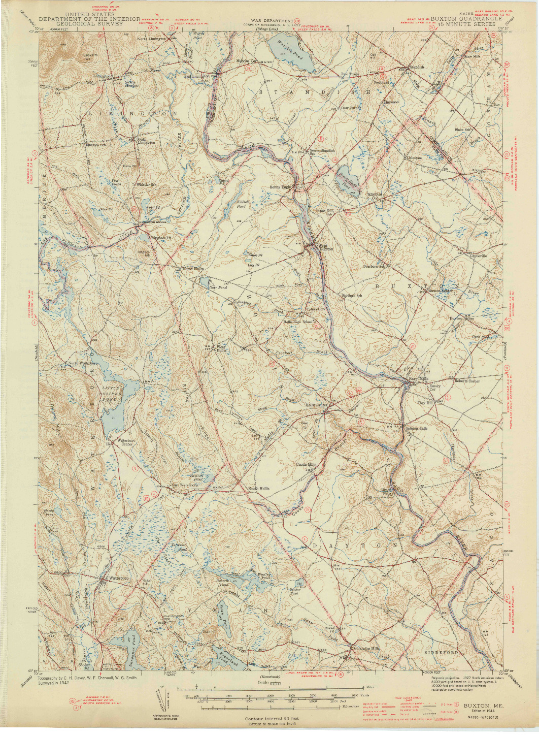 USGS 1:62500-SCALE QUADRANGLE FOR BUXTON, ME 1944
