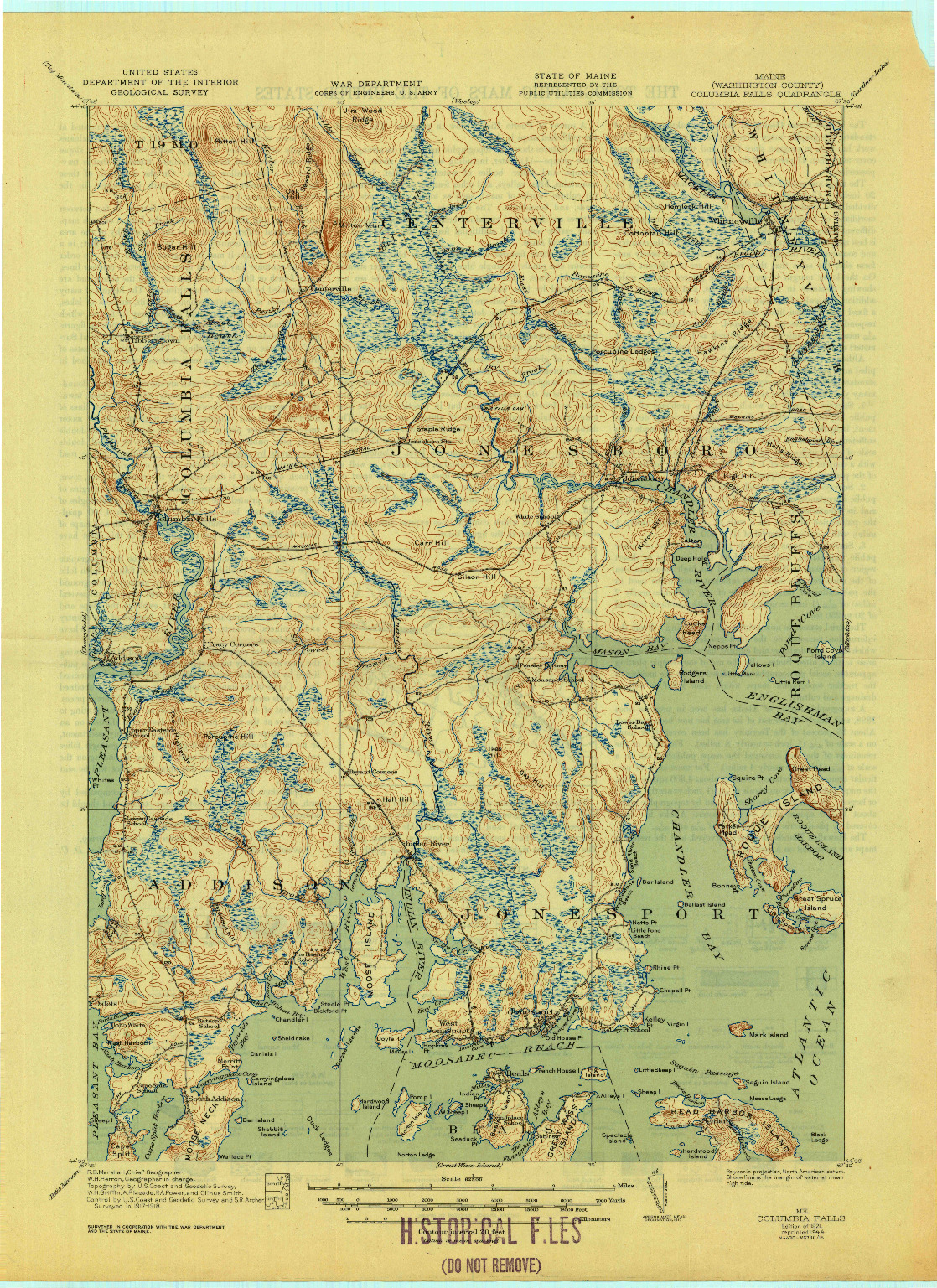 USGS 1:62500-SCALE QUADRANGLE FOR COLUMBIA FALLS, ME 1921