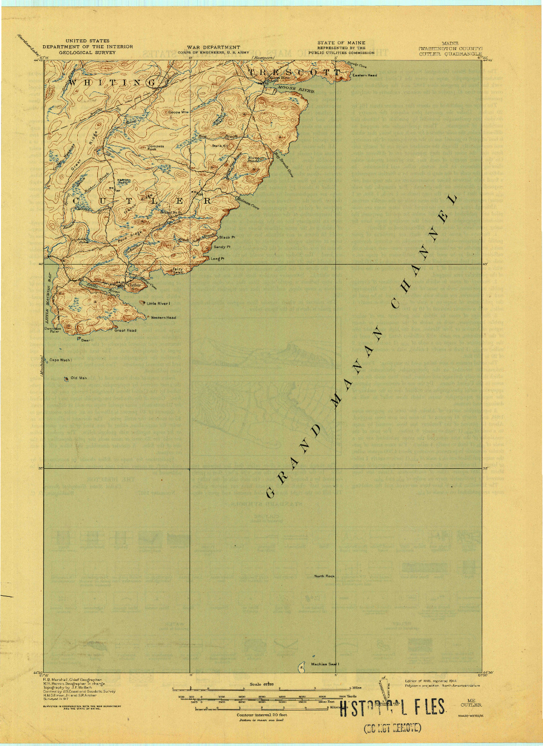 USGS 1:62500-SCALE QUADRANGLE FOR CUTLER, ME 1918
