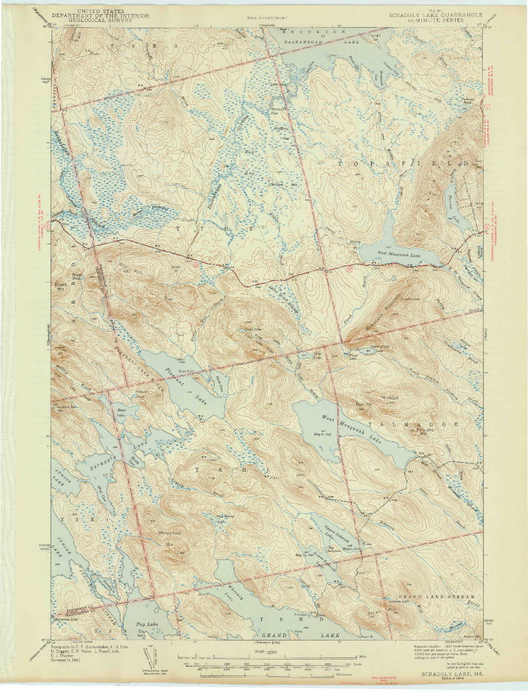 USGS 1:62500-SCALE QUADRANGLE FOR SCRAGGLY LAKE, ME 1944