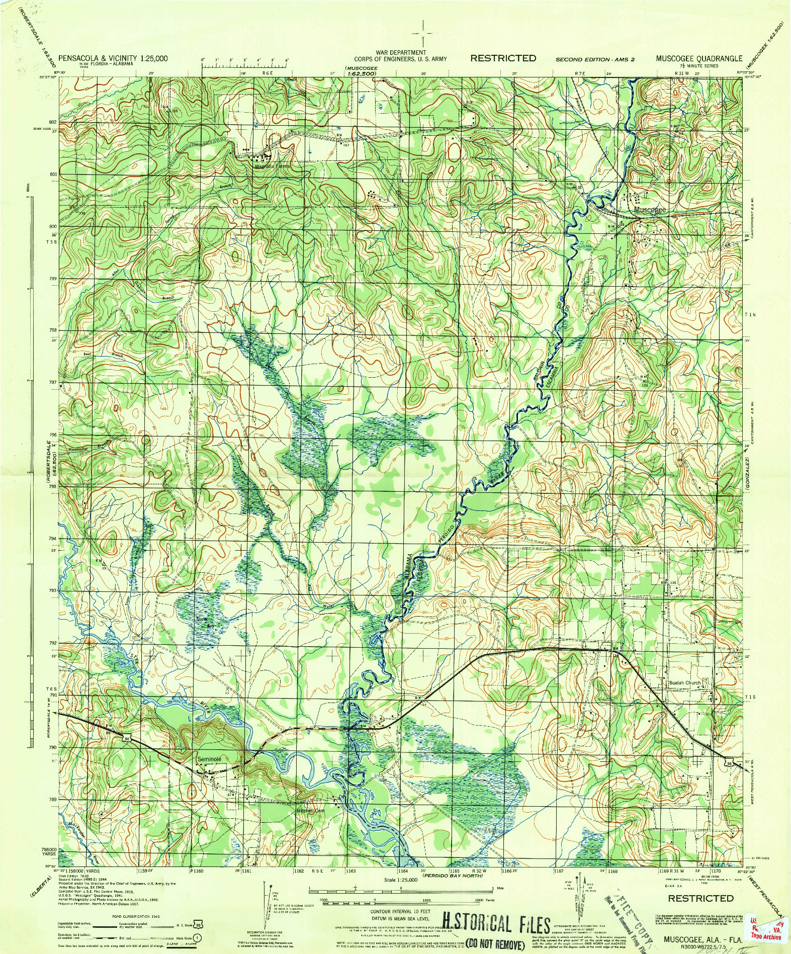 USGS 1:25000-SCALE QUADRANGLE FOR MUSCOGEE, AL 1944
