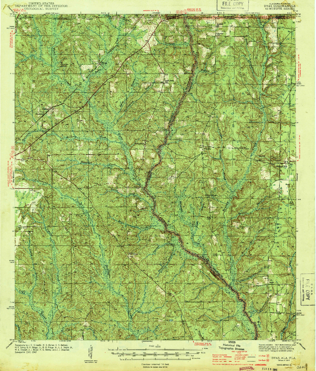 USGS 1:62500-SCALE QUADRANGLE FOR DYAS, AL 1944