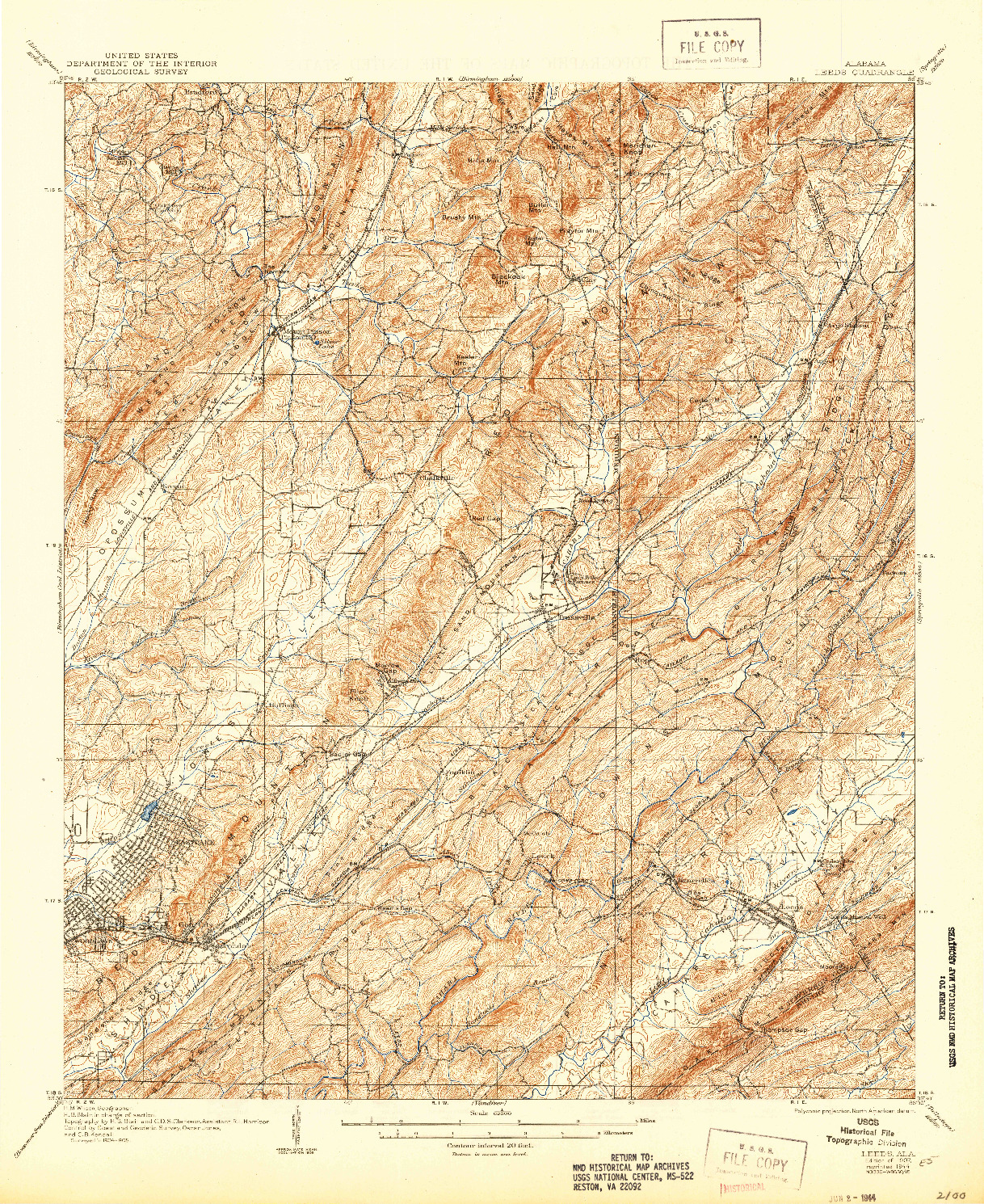 USGS 1:62500-SCALE QUADRANGLE FOR LEEDS, AL 1907