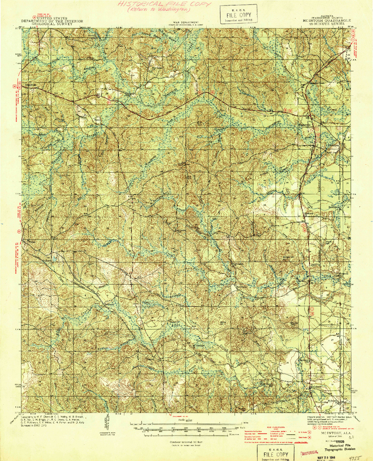 USGS 1:62500-SCALE QUADRANGLE FOR MCINTOSH, AL 1944