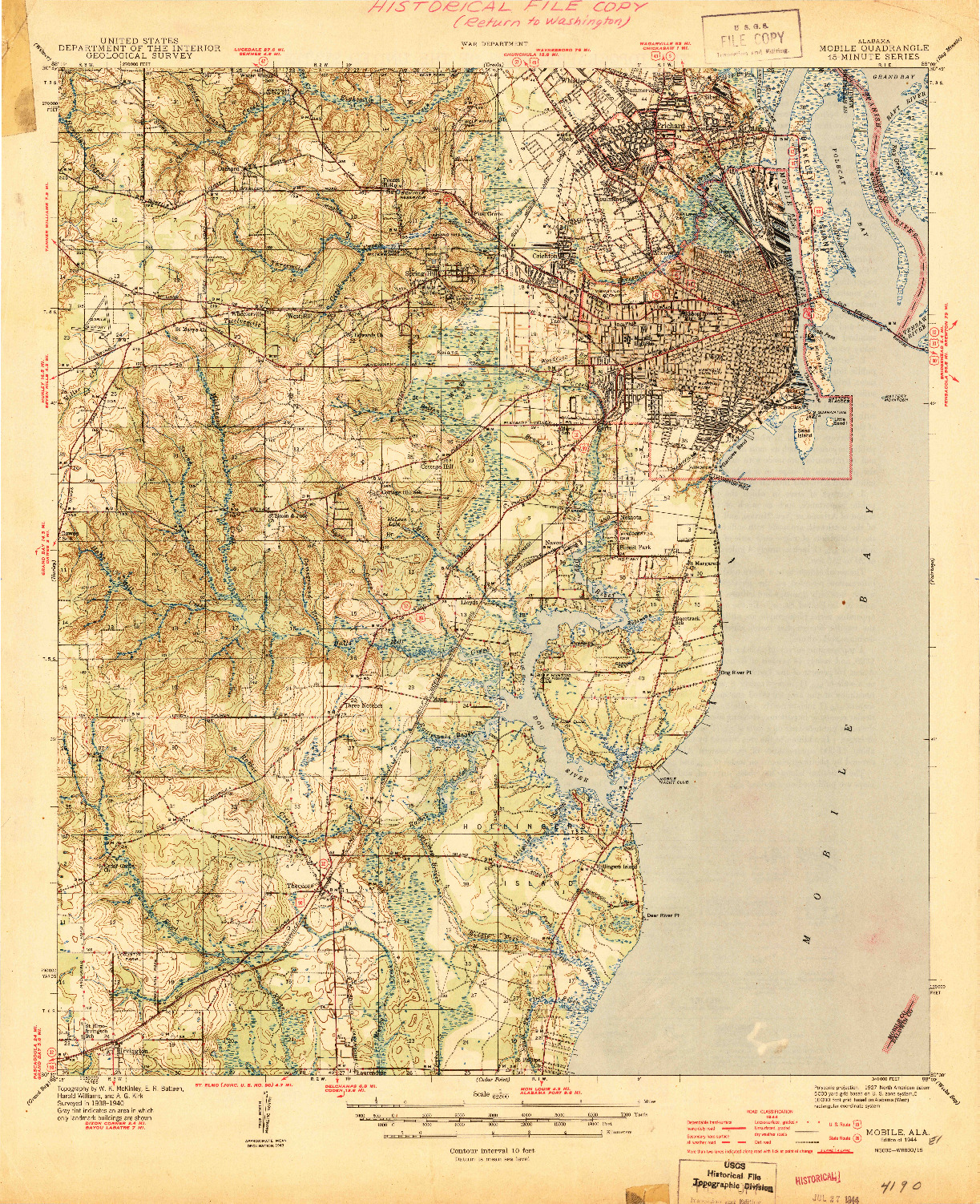 USGS 1:62500-SCALE QUADRANGLE FOR MOBILE, AL 1944