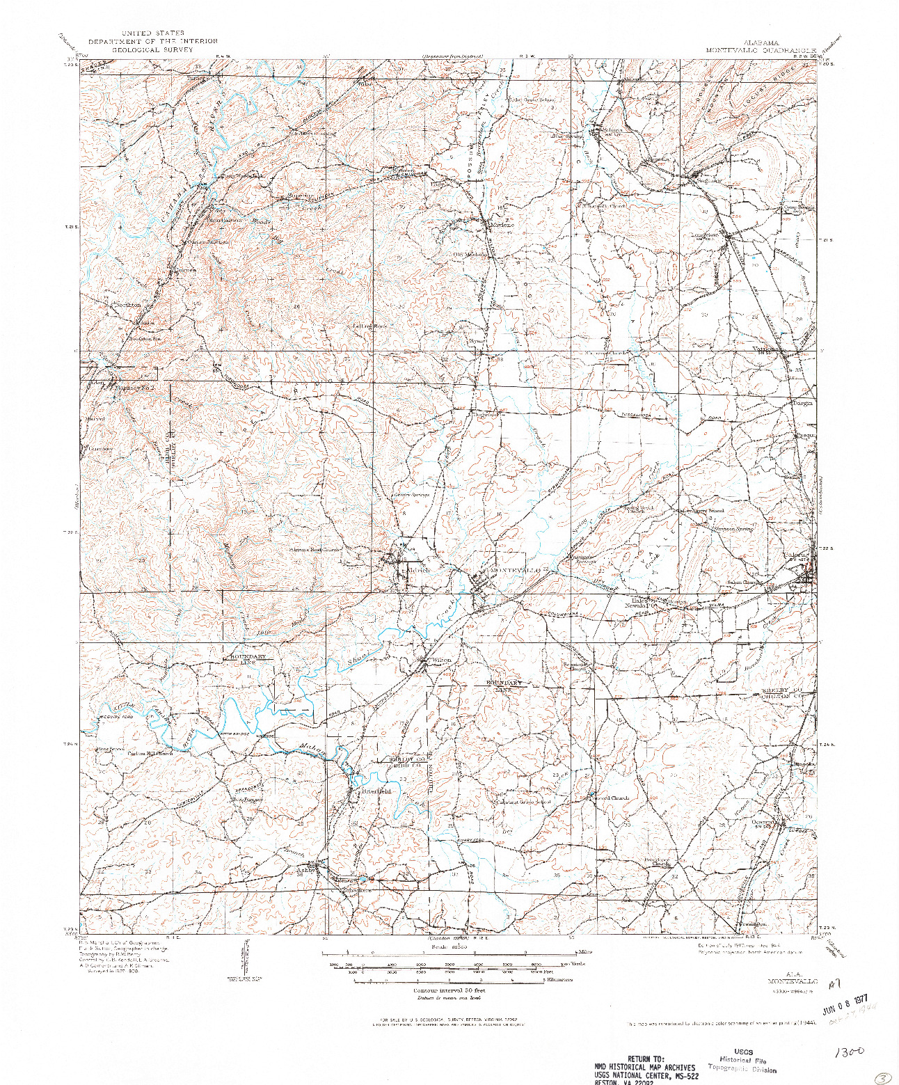 USGS 1:62500-SCALE QUADRANGLE FOR MONTEVALLO, AL 1910