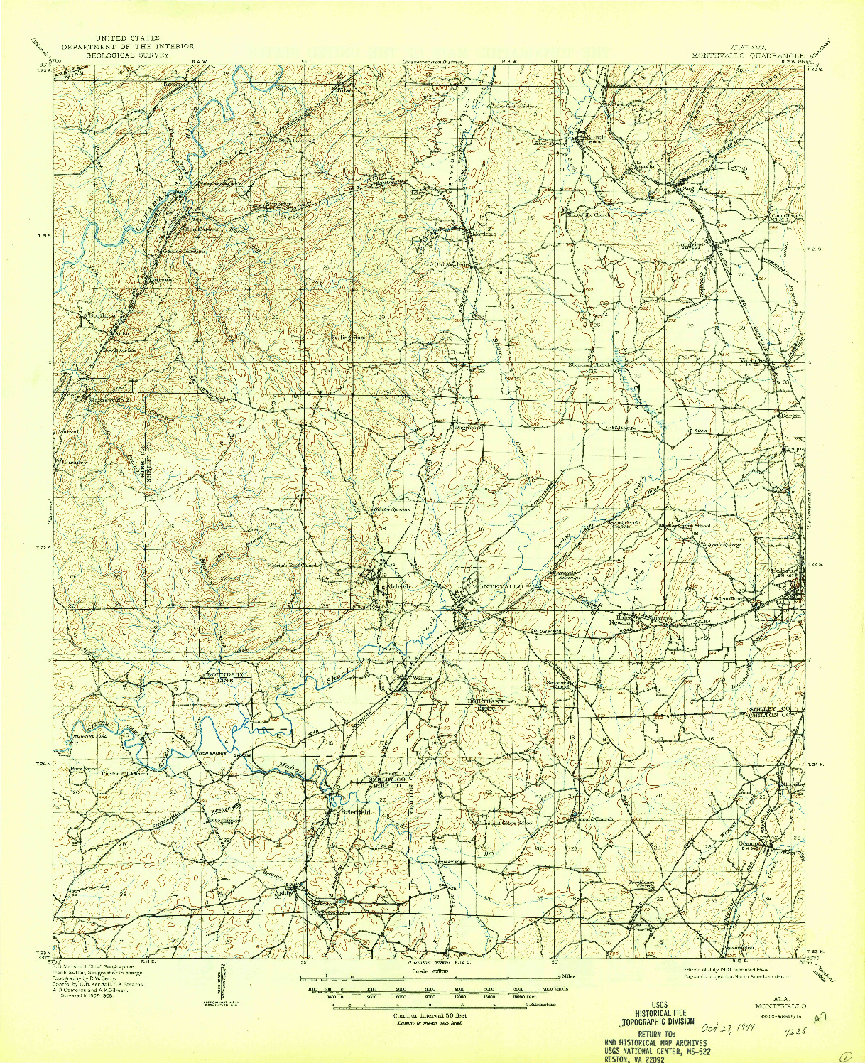 USGS 1:62500-SCALE QUADRANGLE FOR MONTEVALLO, AL 1910