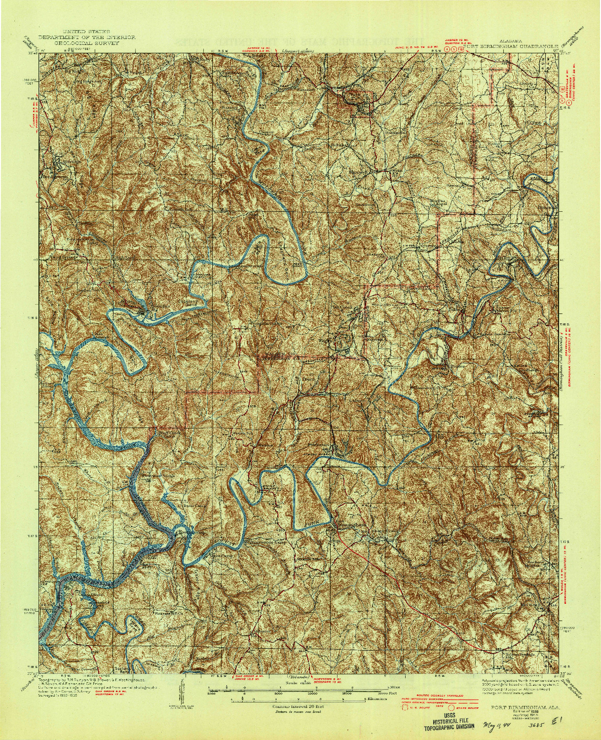 USGS 1:62500-SCALE QUADRANGLE FOR PORT BIRMINGHAM, AL 1938