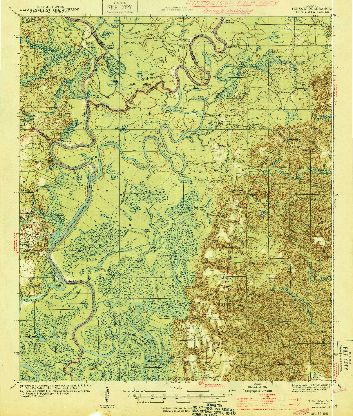 USGS 1:62500-SCALE QUADRANGLE FOR TENSAW, AL 1944