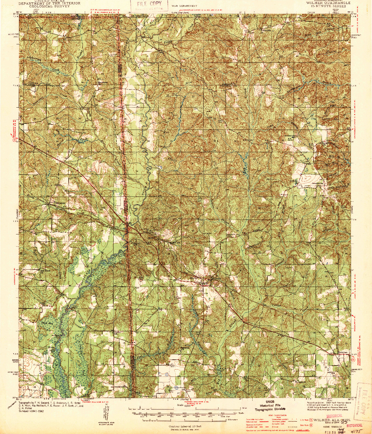 USGS 1:62500-SCALE QUADRANGLE FOR WILMER, AL 1944