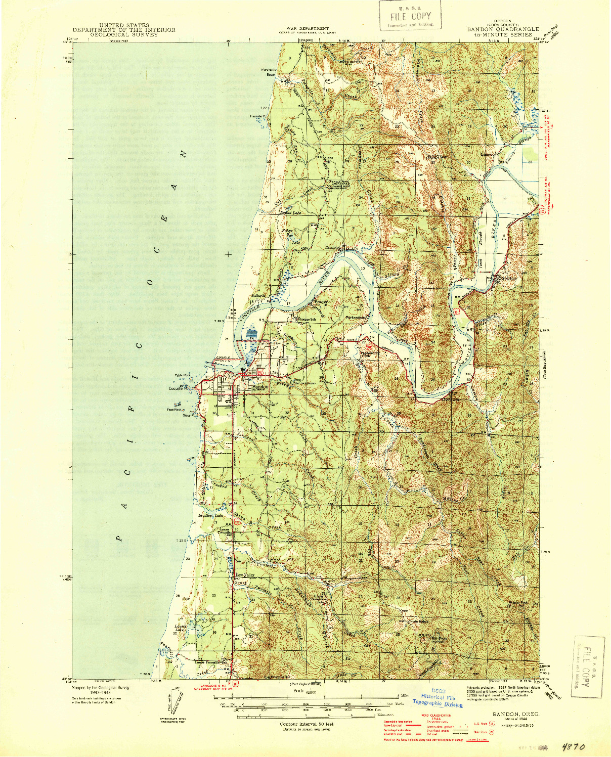 USGS 1:62500-SCALE QUADRANGLE FOR BANDON, OR 1944