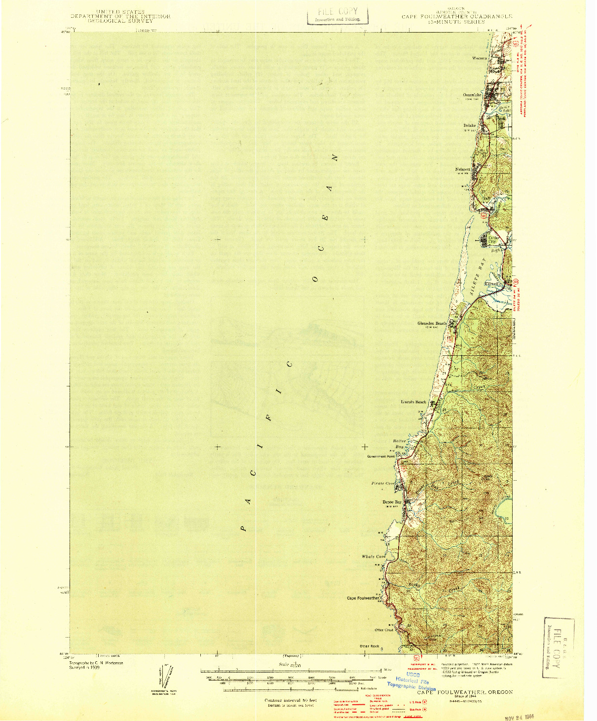 USGS 1:62500-SCALE QUADRANGLE FOR CAPE FOULWEATHER, OR 1944