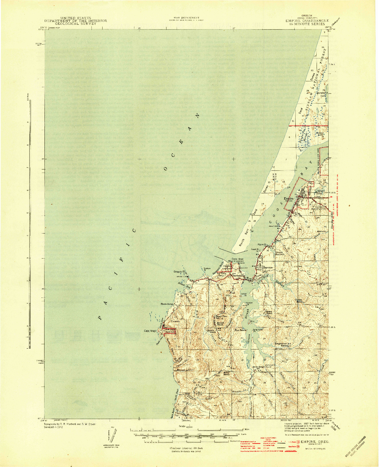 USGS 1:62500-SCALE QUADRANGLE FOR EMPIRE, OR 1944