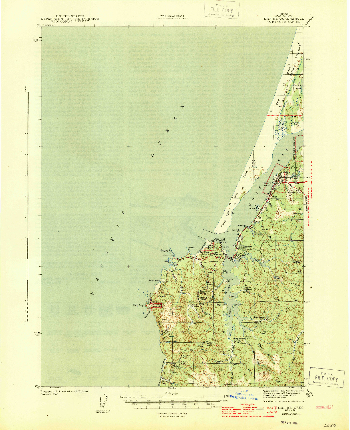 USGS 1:62500-SCALE QUADRANGLE FOR EMPIRE, OR 1944