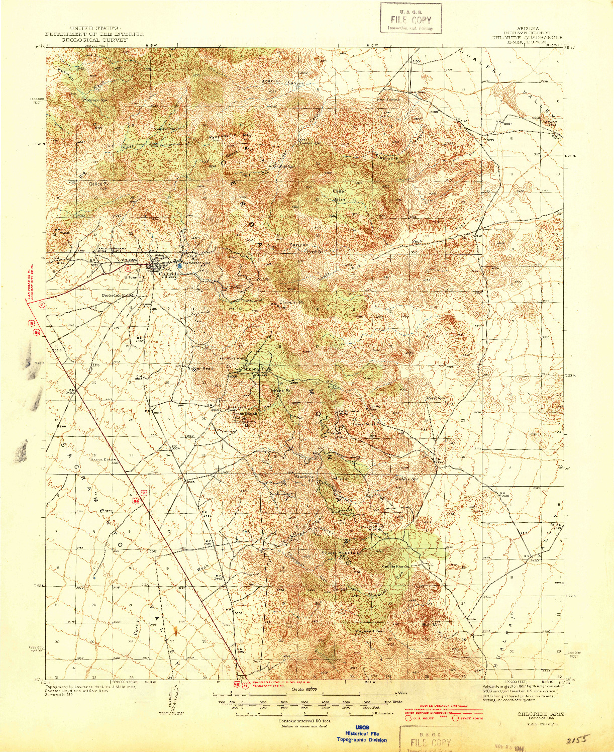 USGS 1:62500-SCALE QUADRANGLE FOR CHLORIDE, AZ 1944