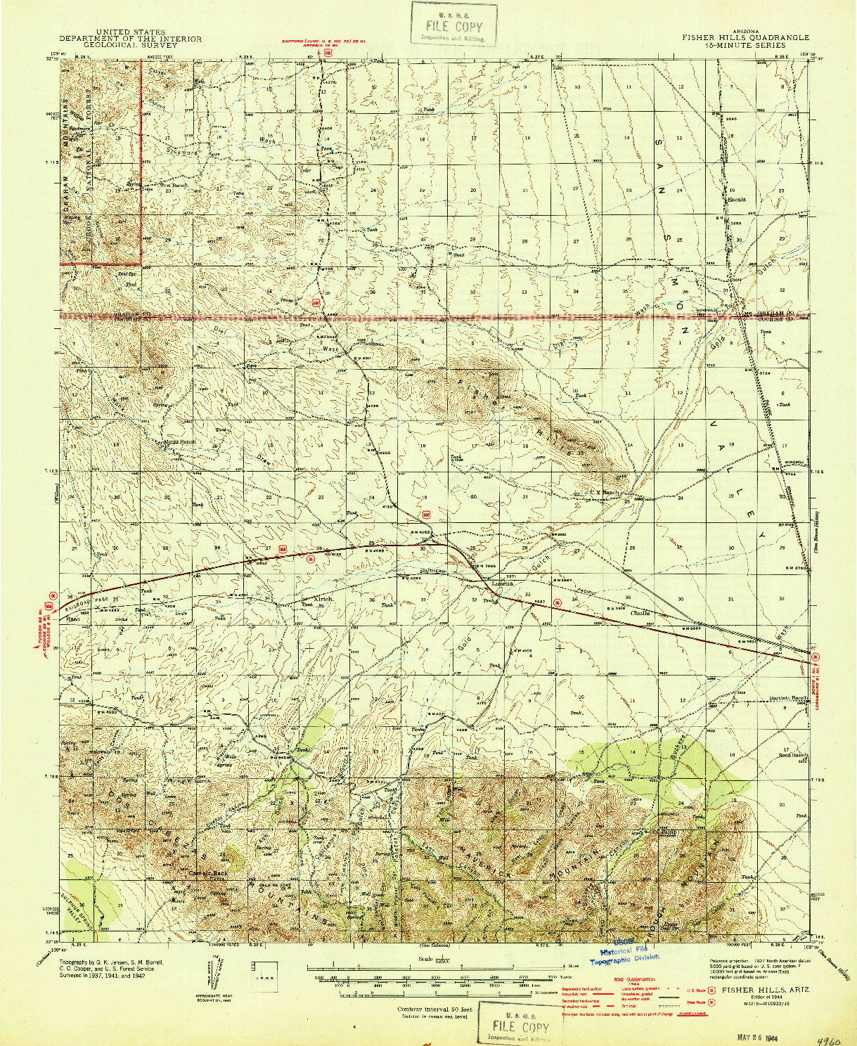 USGS 1:62500-SCALE QUADRANGLE FOR FISHER HILLS, AZ 1944